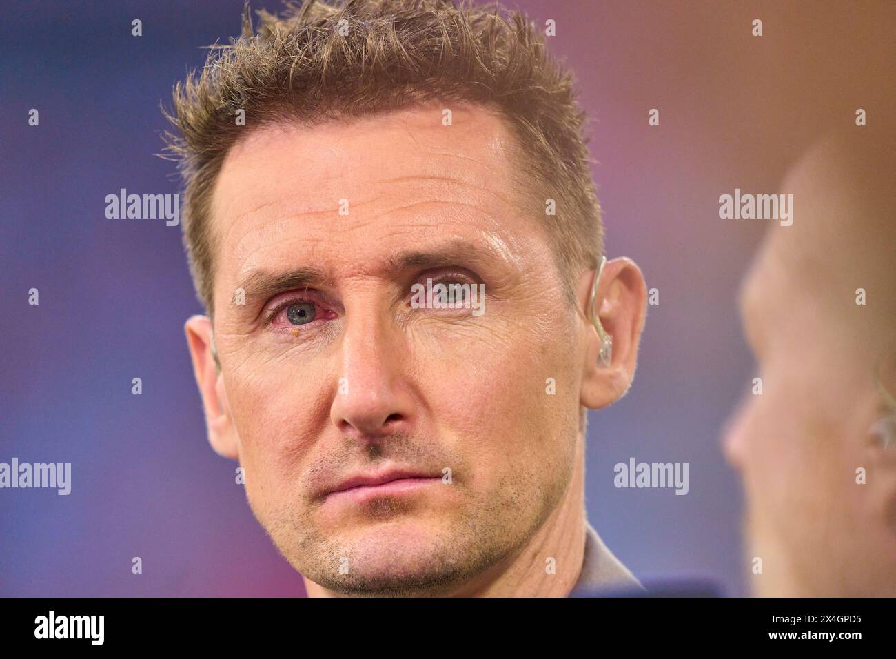 Miroslav Klose TV expert in the semi final match   FC BAYERN MUENCHEN - REAL MADRID 2-2 of football UEFA Champions League in season 2023/2024 in Munich, Apr 30, 2024.  Halbfinale,, FCB, Muenchen Photographer: ddp images / star-images Stock Photo
