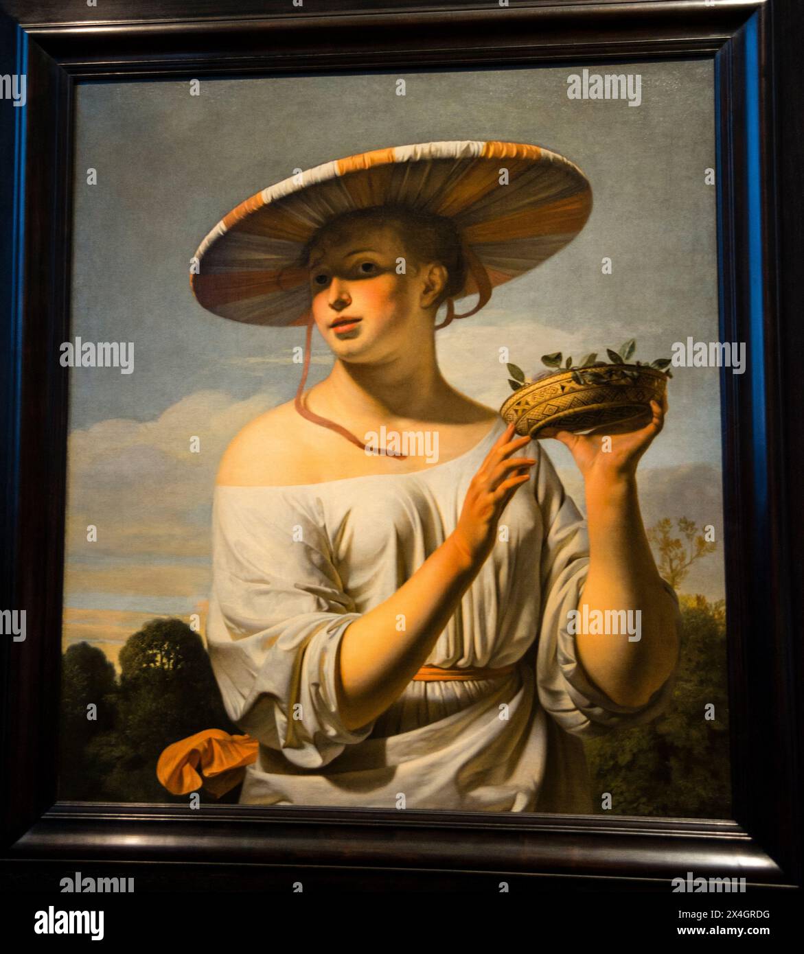 Woman in a Large Hat, Caesar van Everdigen, Rijksmuseum, Amsterdam. Stock Photo