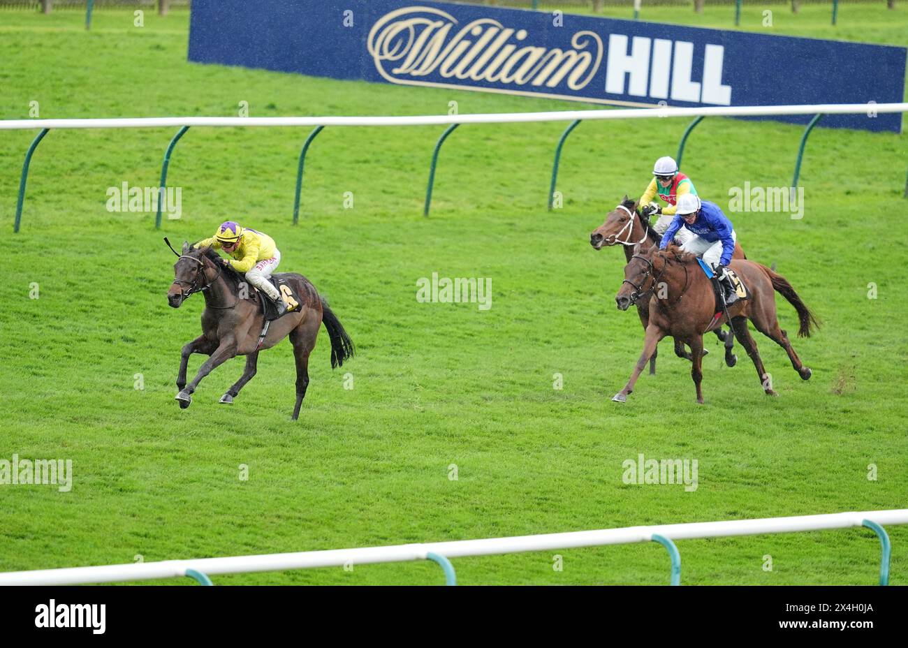 Sea Just In Time ridden by jockey Tom Marquand (left) on their way to winning the Darley Maiden Fillies' Stakes on day one of The QIPCO Guineas Festival at Newmarket Racecourse, Suffolk. Picture date: Friday May 3, 2024. Stock Photo