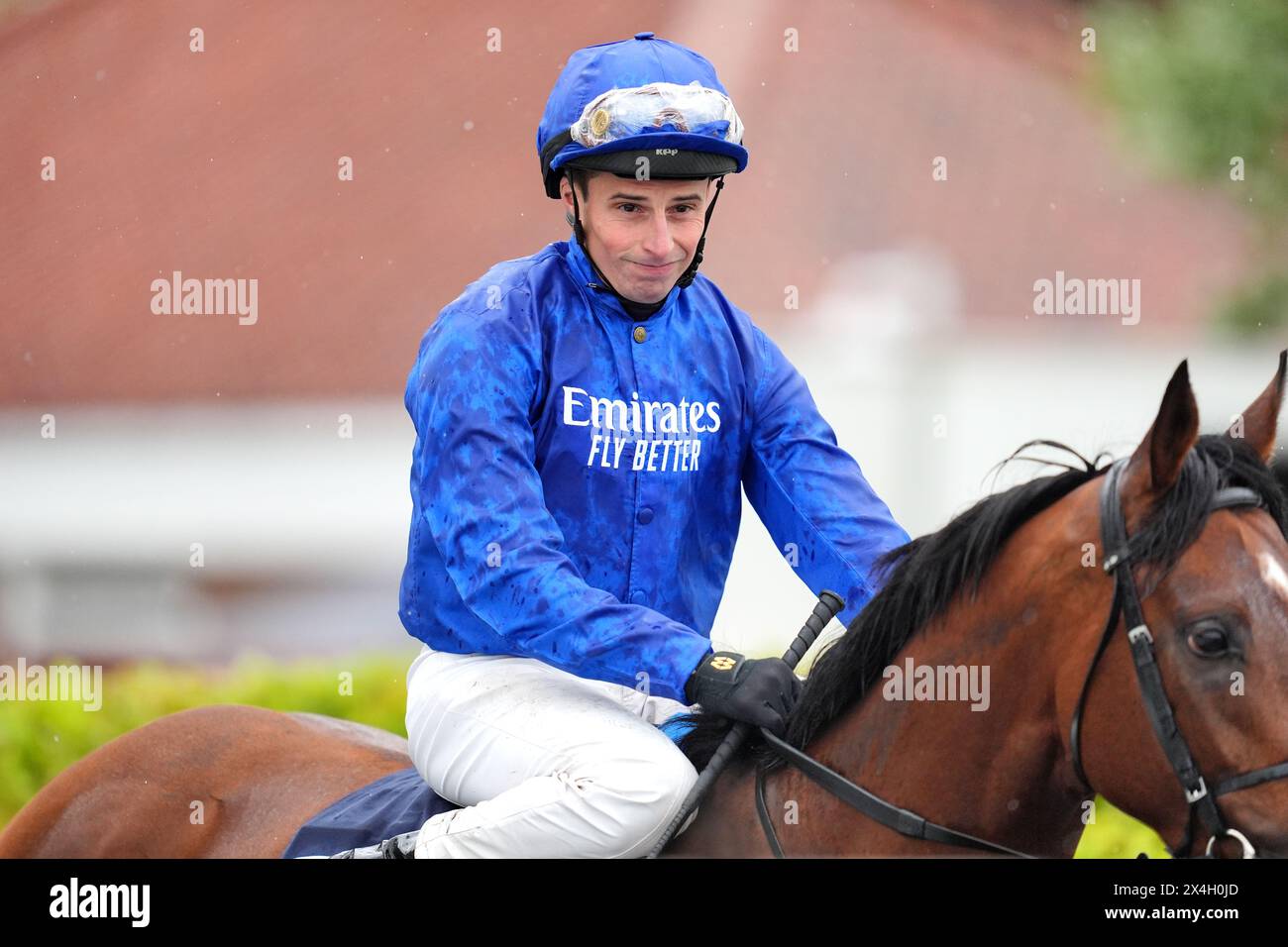 Jockey William Buick going to post ahead of the William Hill Newmarket Stakes aboard Endless Victory on day one of The QIPCO Guineas Festival at Newmarket Racecourse, Suffolk. Picture date: Friday May 3, 2024. Stock Photo