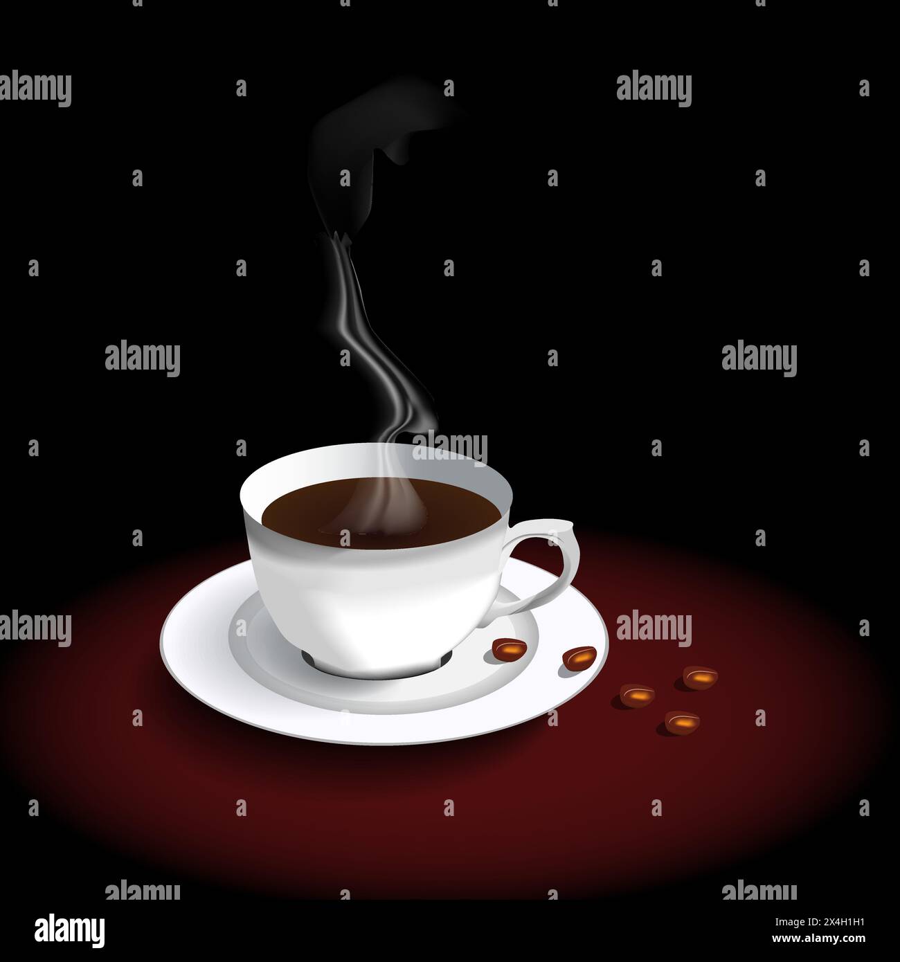 white cup of aroma coffee on black background vector illustration Stock ...