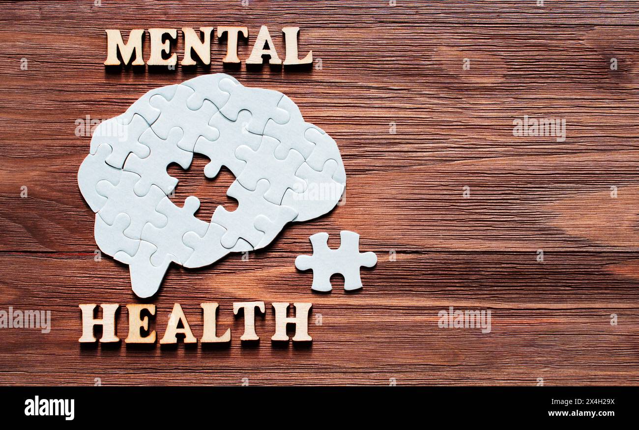 Brain-shaped puzzle with its last missing piece to be inserted ...