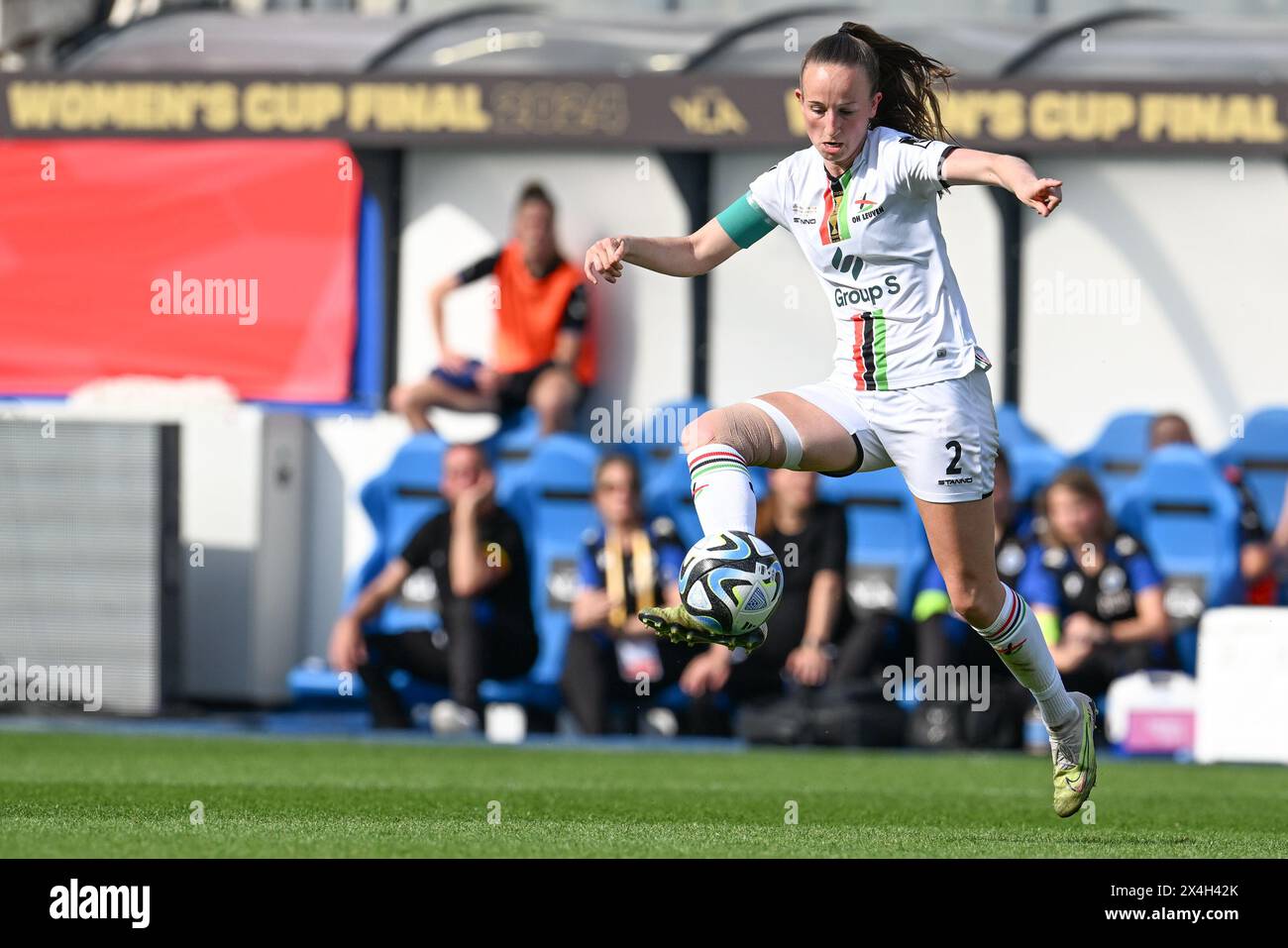 Sari Kees (2) of OHL pictured during a female soccer game between Oud Heverlee Leuven and Club Brugge YLA in the Belgian Cup Final competition  , on  Friday 1 May 2024  in Leuven , BELGIUM . PHOTO SPORTPIX | David Catry Stock Photo