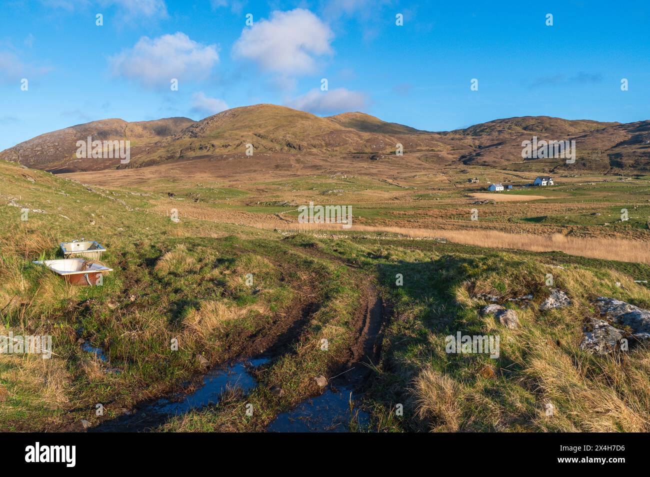 The Borve Valley and Heaval on the Outer Hebridean Isle of Barra, Scotland. Stock Photo