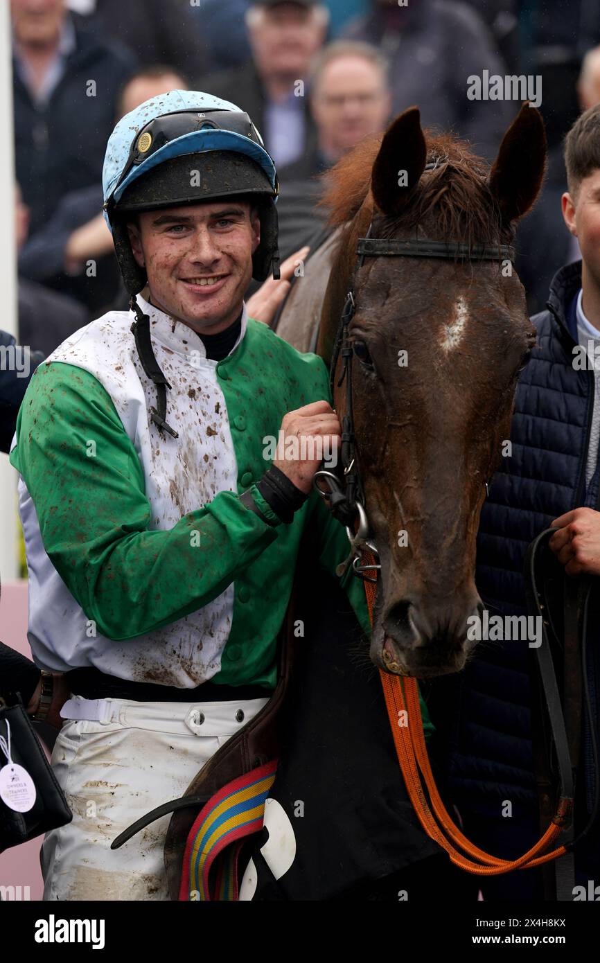 Private Ryan and jockey Jamie Scallan after winning the Stanley Asphalt Hunters' Chase for the Bishopscourt Cup during day four of the Punchestown Festival at Punchestown Racecourse, County Kildare. Picture date: Friday May 3, 2024. Stock Photo