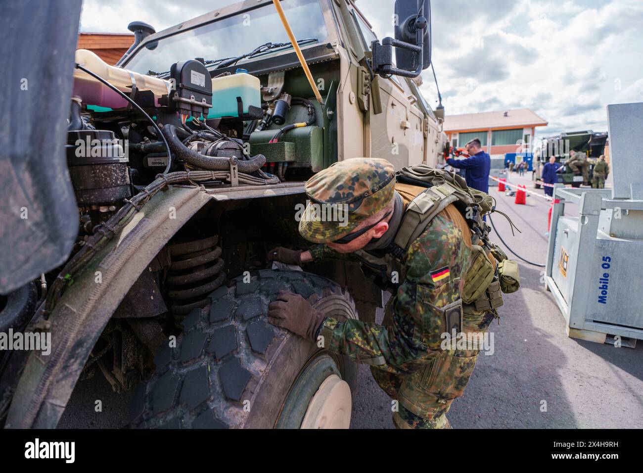 27 April 2024, Hesse, Alsfeld: A Bundeswehr armored vehicle is ...