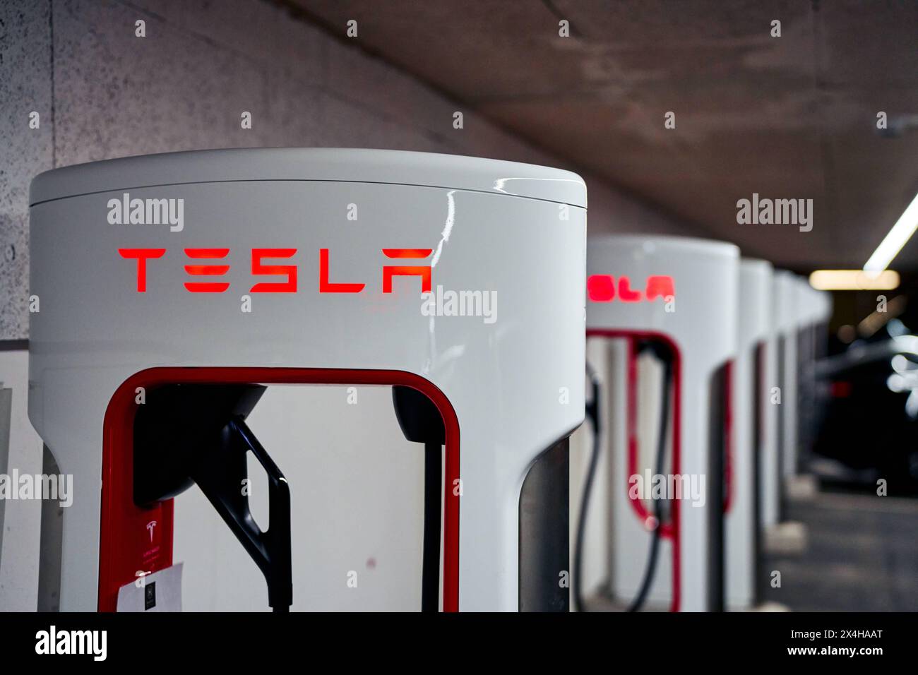 Austria 01 May Tesla Supercharger station in an underground parking