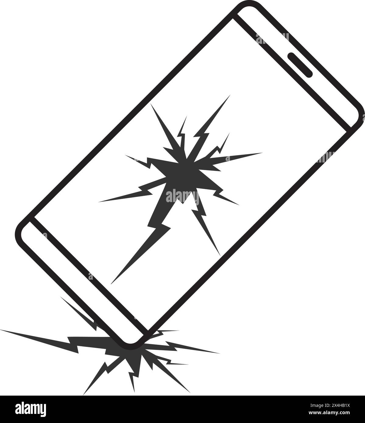 The smartphone falls. Broken screen. linear icon. Line with editable stroke Stock Vector