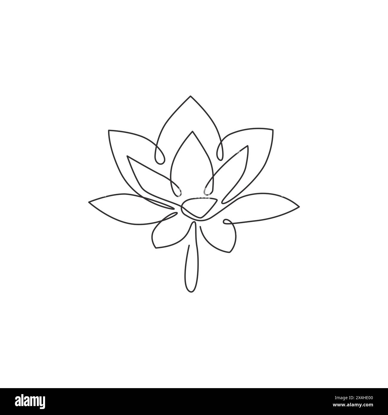 One continuous line drawing of beauty fresh lotus for spa business logo. Printable decorative water lily flower concept for home wall decor poster. Si Stock Vector