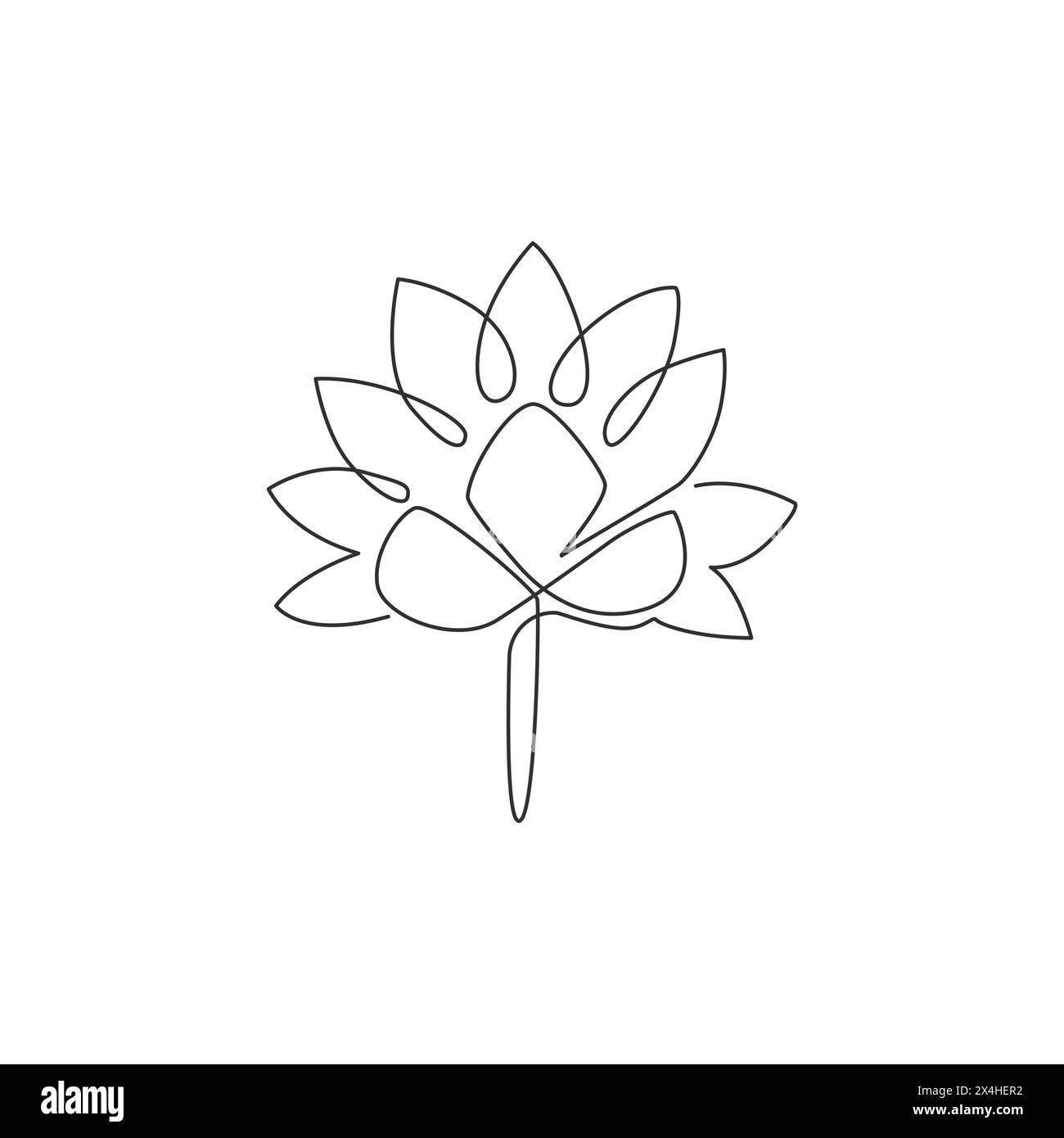 One continuous line drawing of beauty fresh lotus for spa business logo. Printable poster decorative garden water lily flower concept for wall home de Stock Vector
