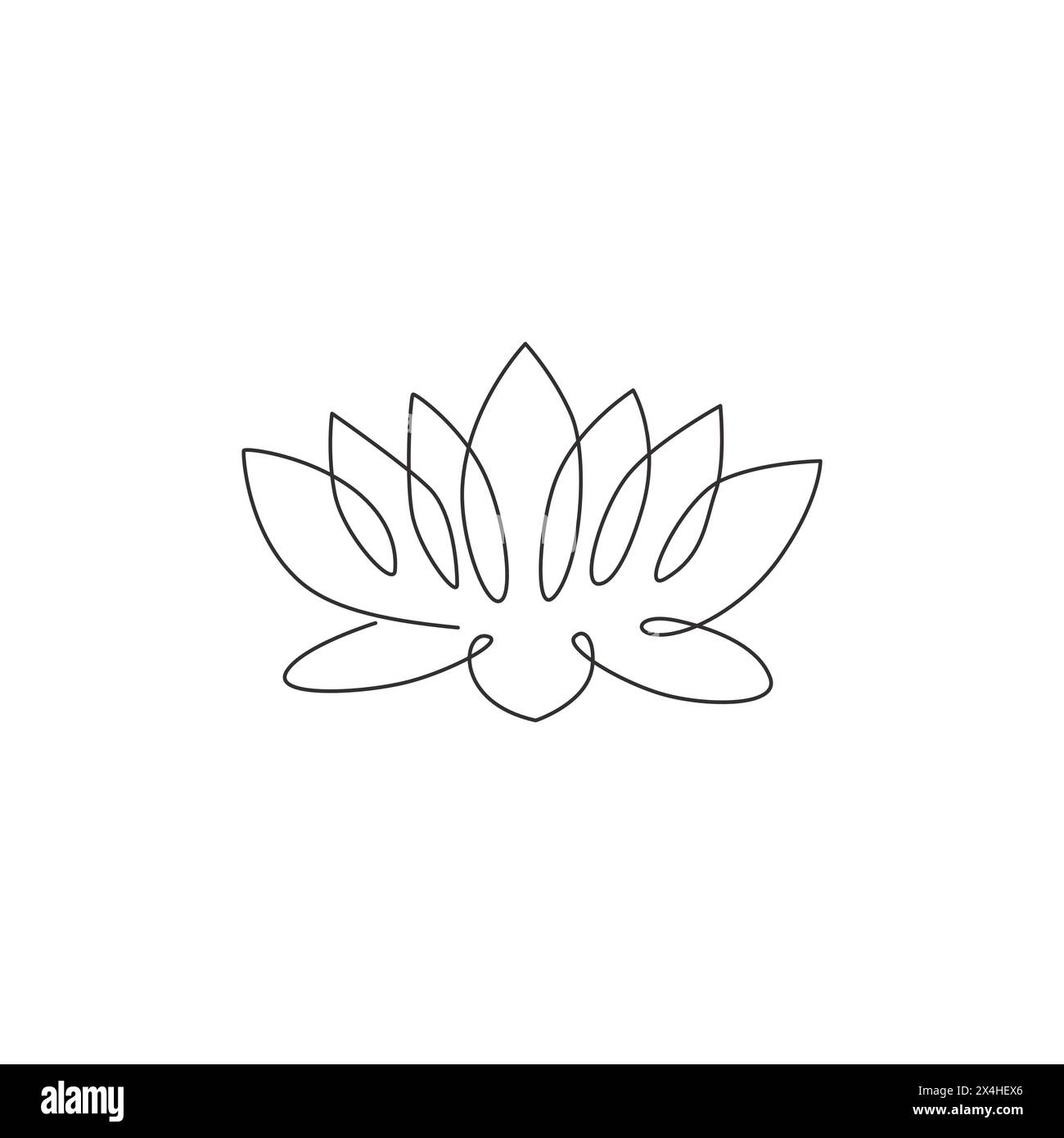 Single continuous line drawing of beauty fresh lotus for salon relaxation therapy business logo. Decorative water lily flower concept for home wall de Stock Vector
