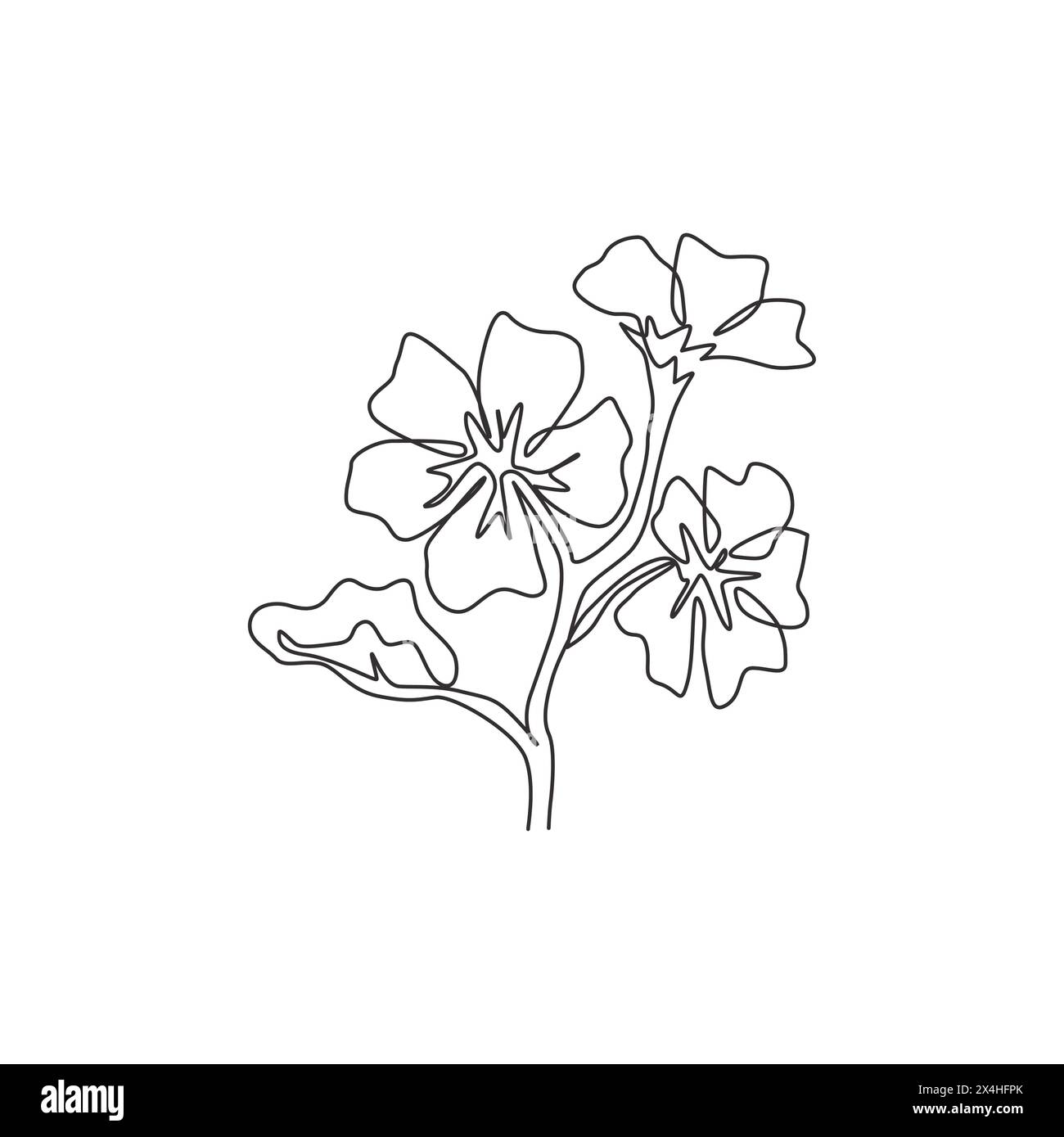 Single continuous line drawing beauty fresh purple mallow for home decor wall art poster. decorative malvasylvestris flower concept for greeting card Stock Vector