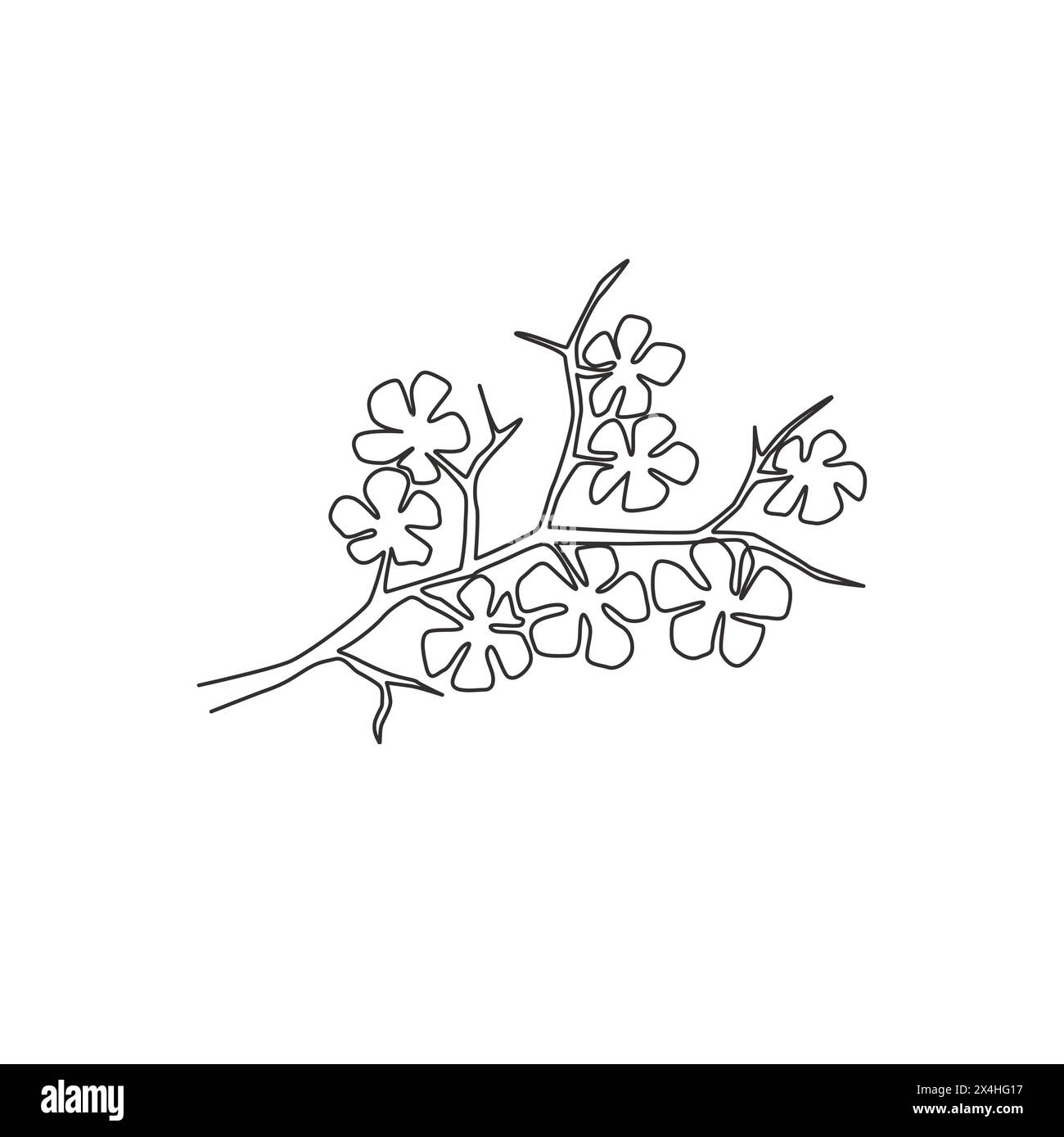 Single continuous line drawing of beauty fresh cherry blossom for home