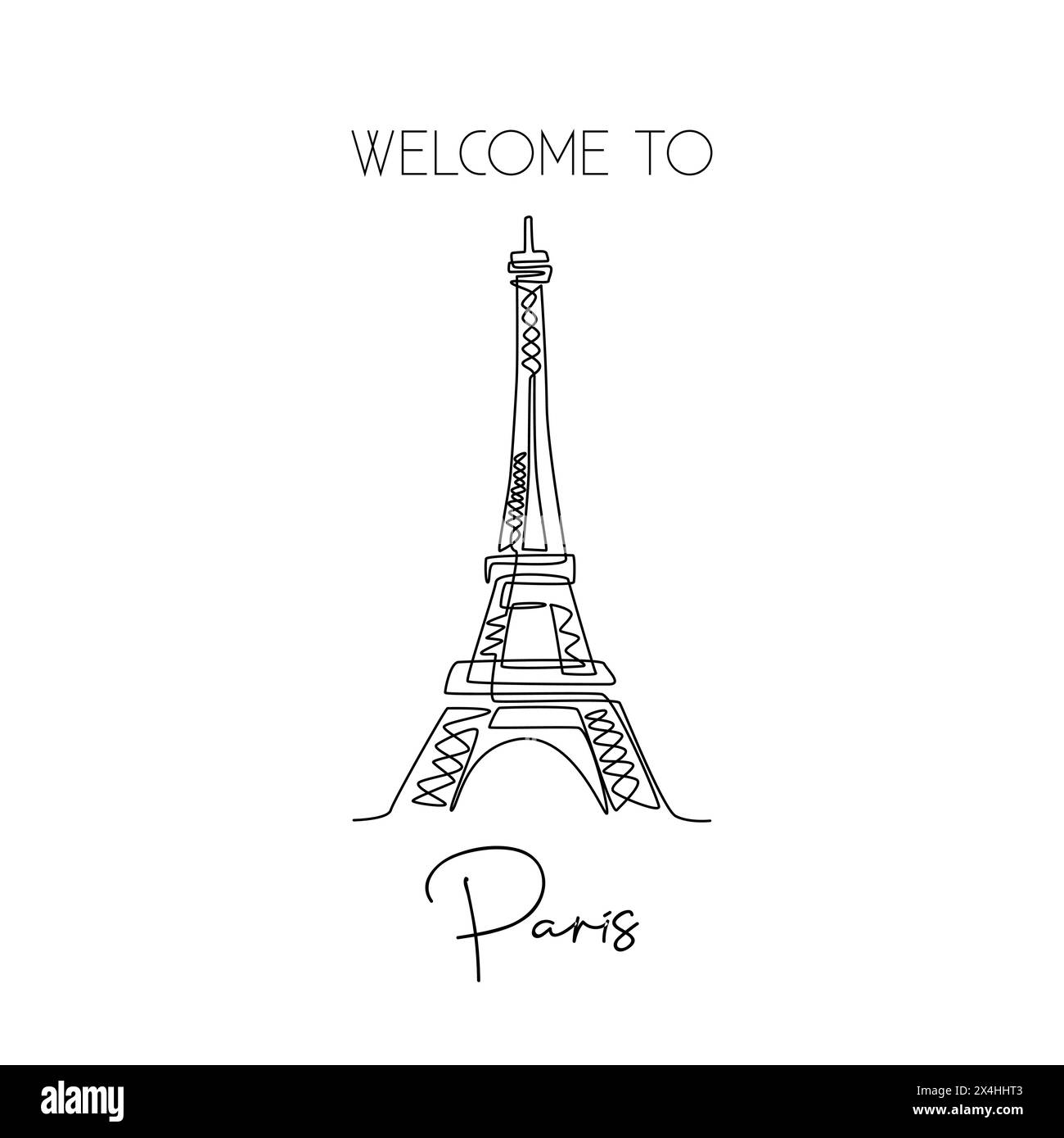 Single continuous line drawing of Eiffel Tower. Iconic landmark place in Paris, France. World travel wall decor home art poster print concept. Modern Stock Vector