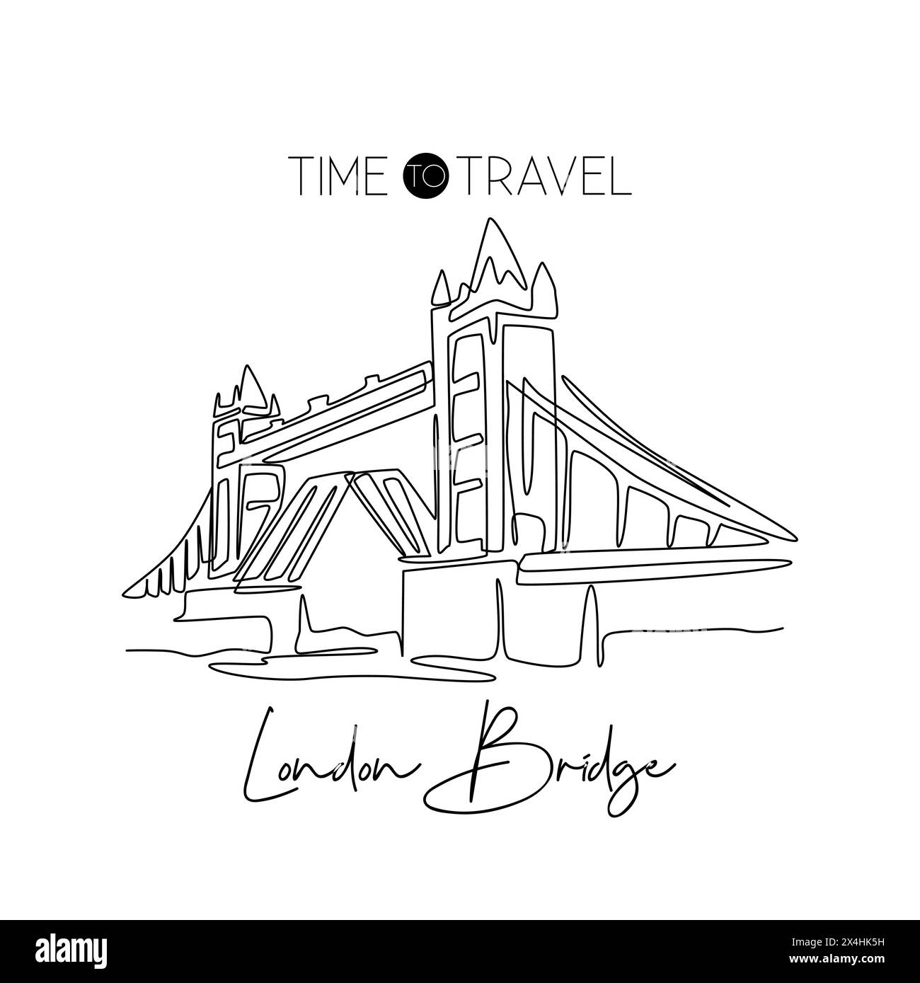 Single one line drawing Tower Bridge landmark. Historical iconic place in London, UK. Tourism and travel postcard home wall decor art concept. Modern Stock Vector