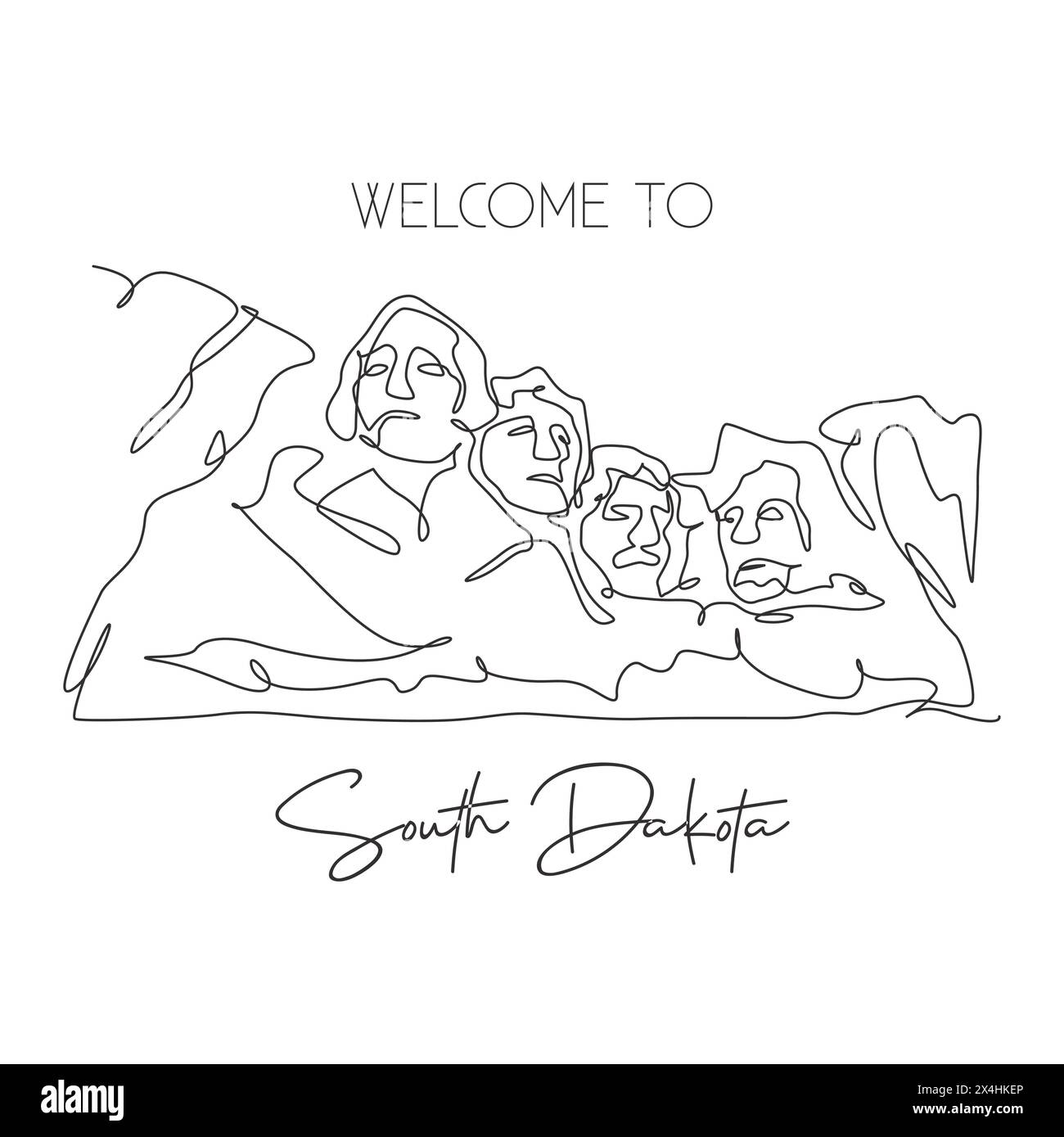 Single continuous line drawing Mount Rushmore National Memorial landmark. Famous place in South Dakota, USA. Travel tour home wall decor poster print. Stock Vector