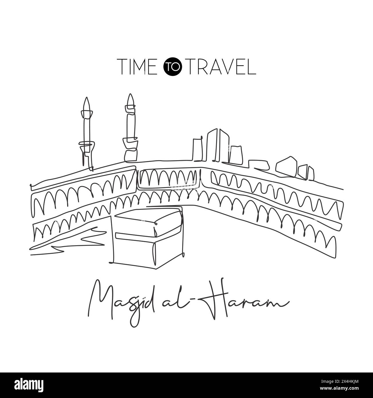 One single line drawing Masjid el Haram landmark. World famous iconic