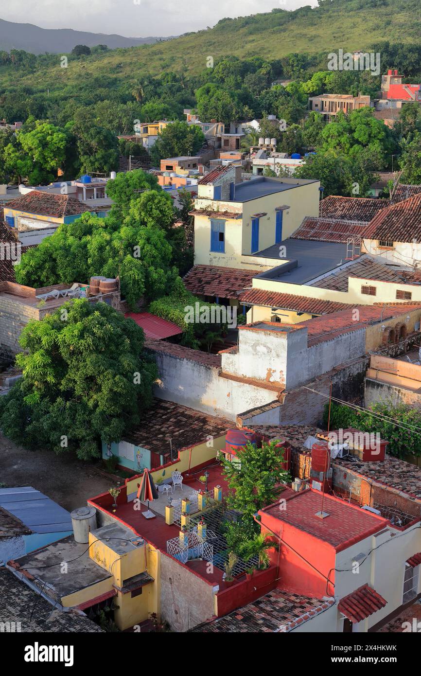239 View fro9m the San Francisco Church belfry to the NE over the city's red tile roofs until the city limits on the countryside. Trinidad-Cuba. Stock Photo