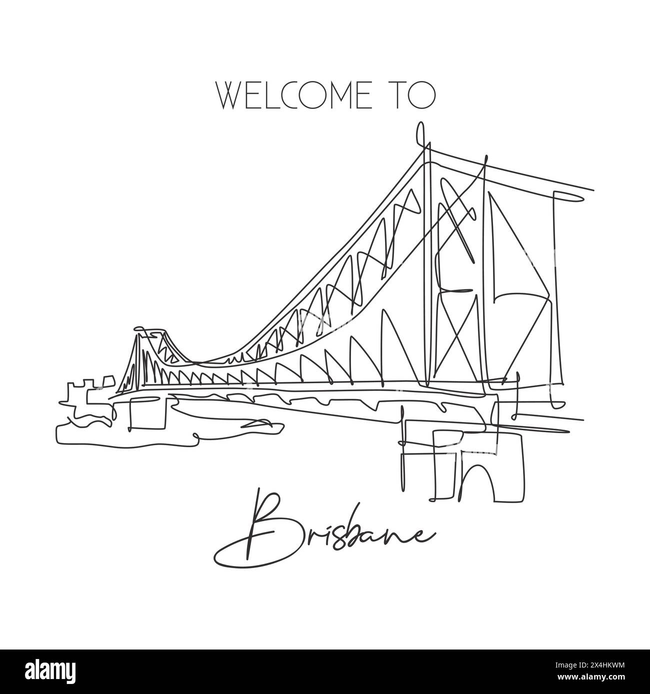 Single continuous line drawing Story Bridge landmark. Beautiful famous place in Brisbane