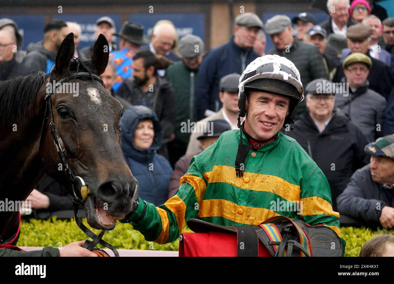 Its On The Line and jockey Derek O'Connor after winning the Event Power Champion Hunters' Chase during day four of the Punchestown Festival at Punchestown Racecourse, County Kildare. Picture date: Friday May 3, 2024. Stock Photo