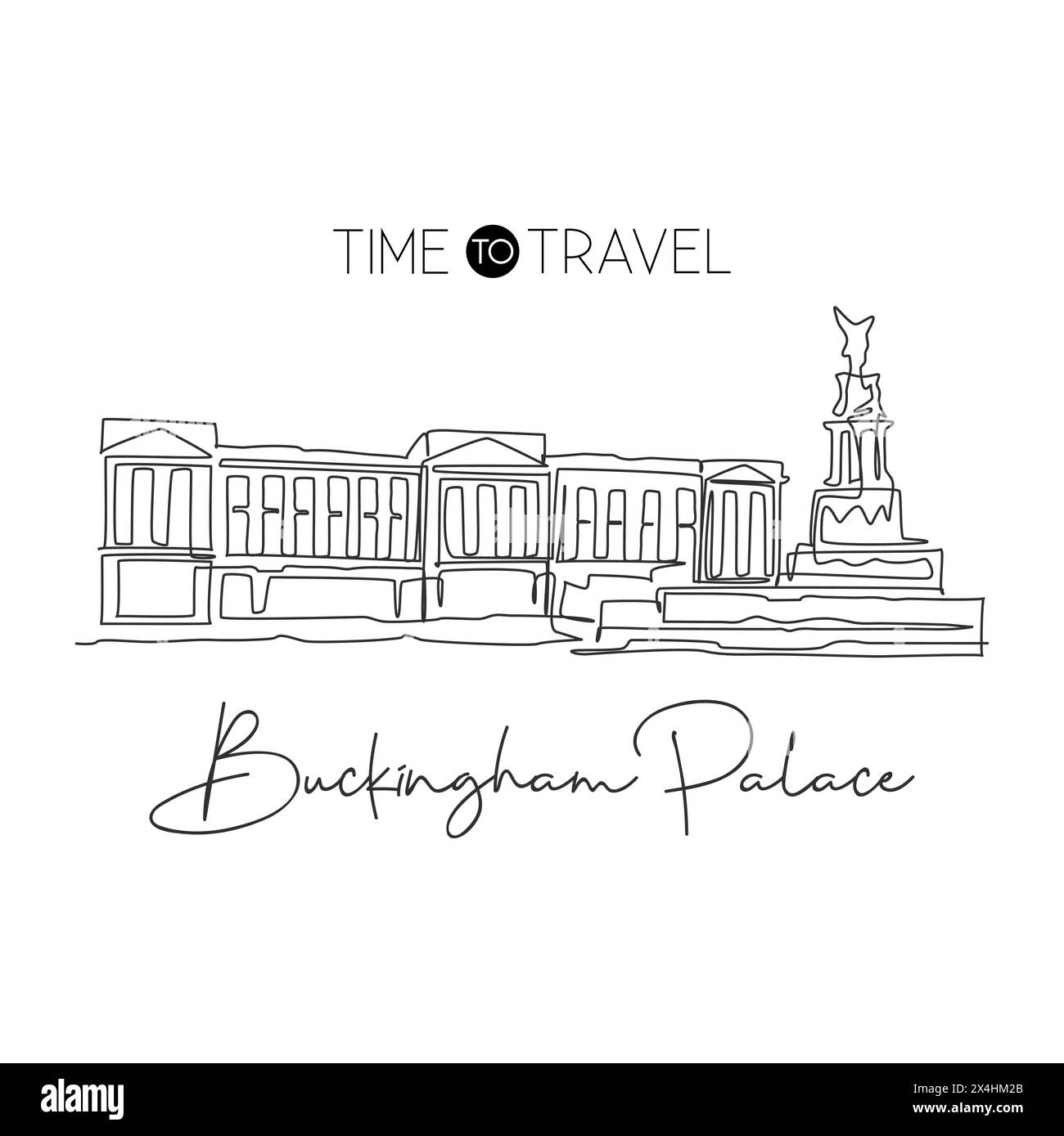 One single line drawing Buckingham Palace landmark. World famous iconic in London, England. Tourism travel postcard wall decor print art concept. Mode Stock Vector