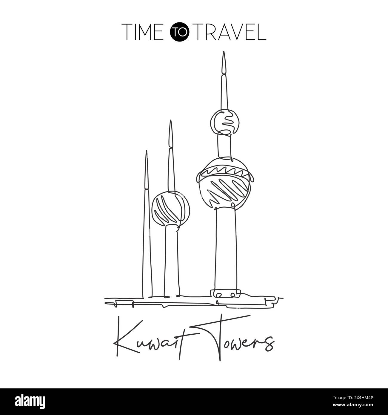 One continuous line drawing Kuwait Towers landmark. Most iconic