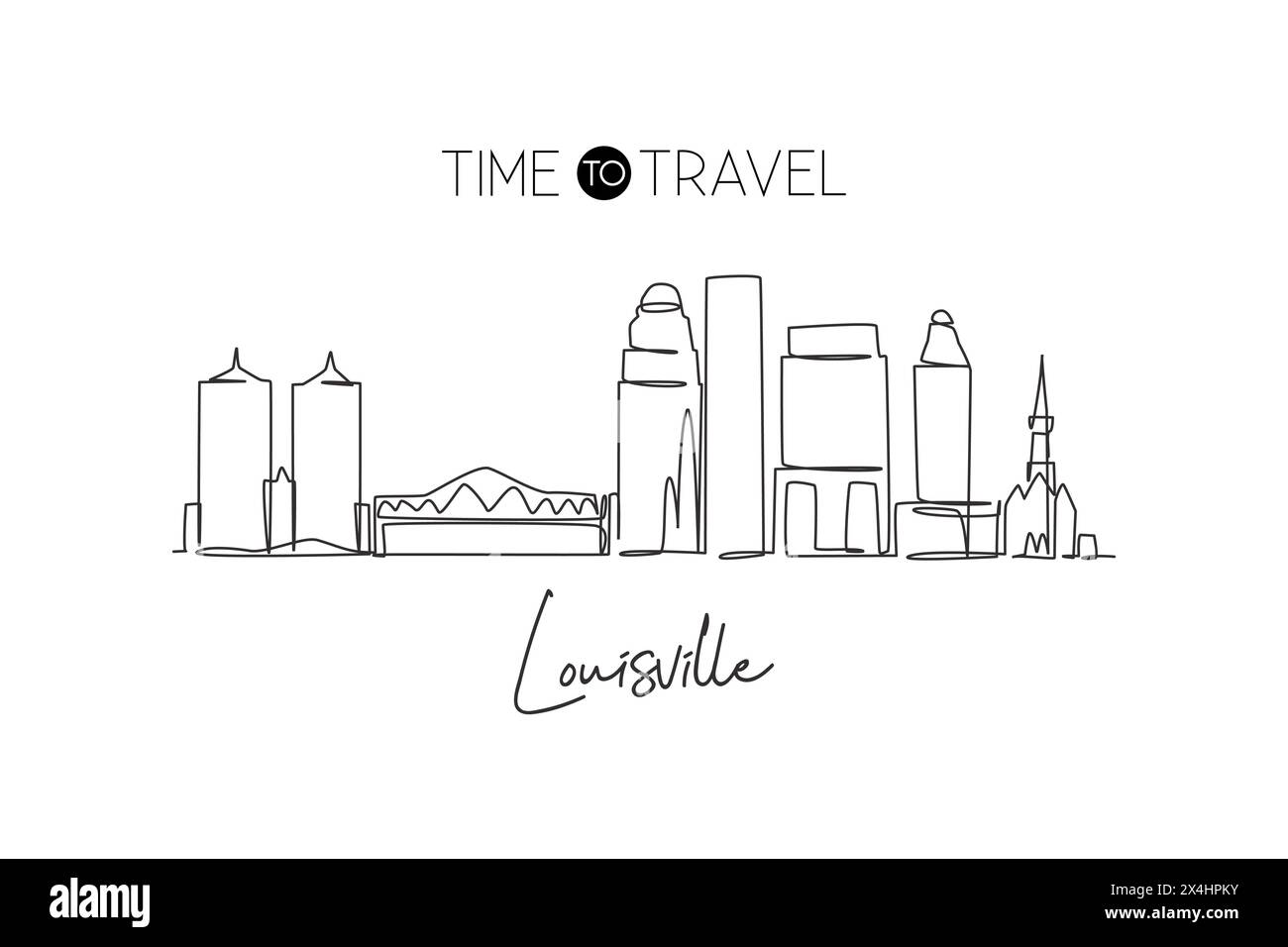 One continuous line drawing Louisville city skyline, Kentucky ...