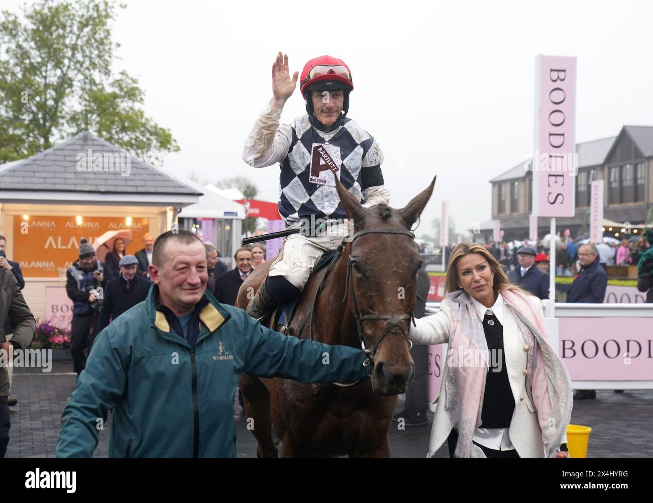 Jockey Paul Townend celebrates on Ballyburn after winning the Alanna Homes Champion Novice Hurdle during day four of the Punchestown Festival at Punchestown Racecourse, County Kildare. Picture date: Friday May 3, 2024. Stock Photo