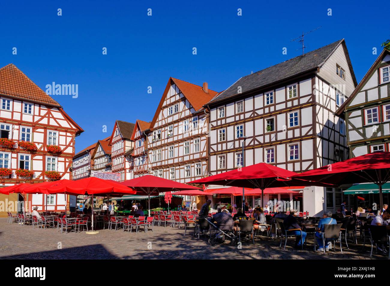 Old town hall, half-timbered houses, market square, Eschwege, Werratal, Werra-Meissner district, Hesse, Germany Stock Photo
