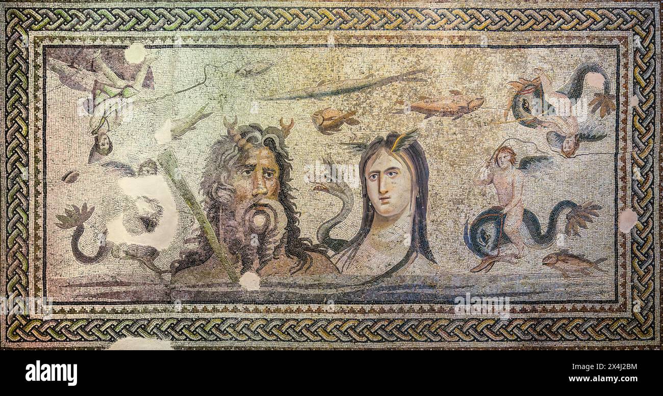 Oceanus and Tethys mosaic, Zeugma mosaic Museum, Gaziantep, Turkey Stock Photo