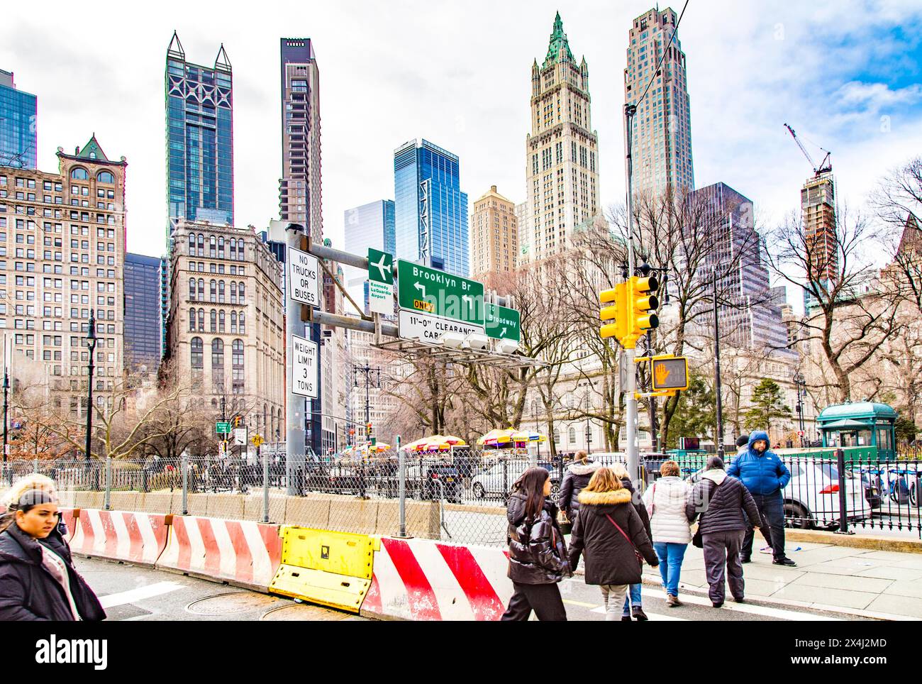 Thomas Paine Park and the historic skyscrapers of Lower Manhattan, New York City Stock Photo