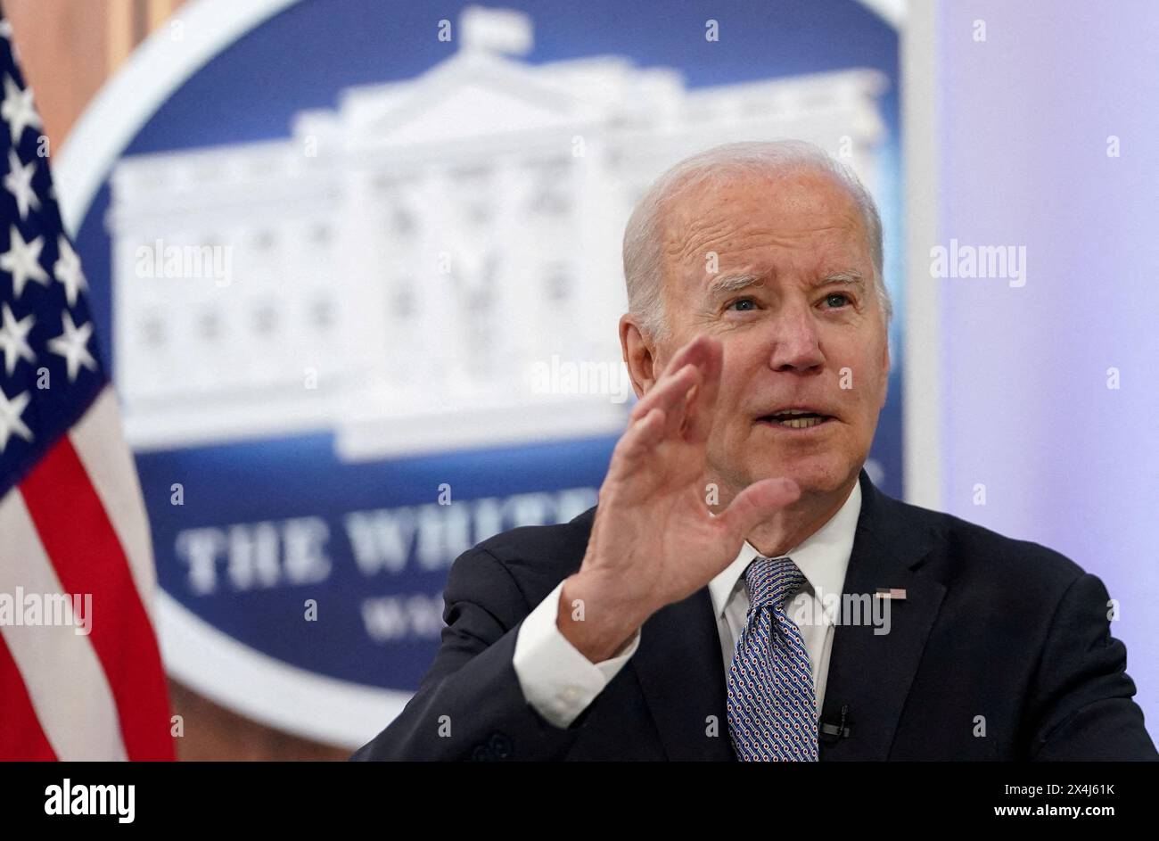 President Joe Biden convenes the fourth virtual leader-level meeting of the Major Economies Forum on Energy and Climate in Washington, US on April 20, 2023. Stock Photo