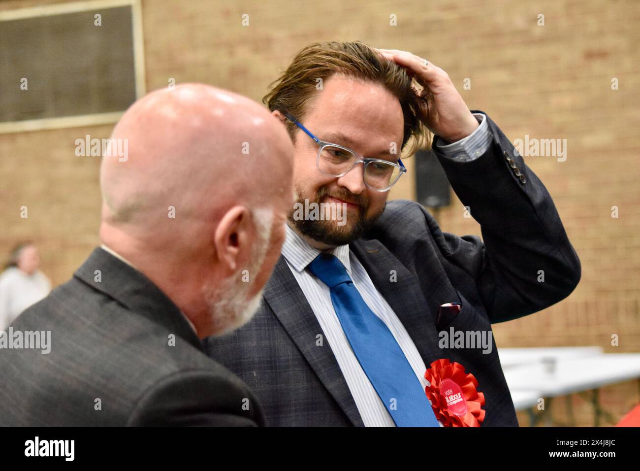 Stockton-on-Tees, UK. 03 May 2024. Labour’s candidate for Cleveland’s Police and Crime Commissioner pictured as Counting takes place to decide who will be the next Police and Crime Commissioner for Cleveland. He is up against Steve Turner, the Conservative Party candidate who was elected PCC in May 2021. Credit: James Hind/Alamy Live News Stock Photo