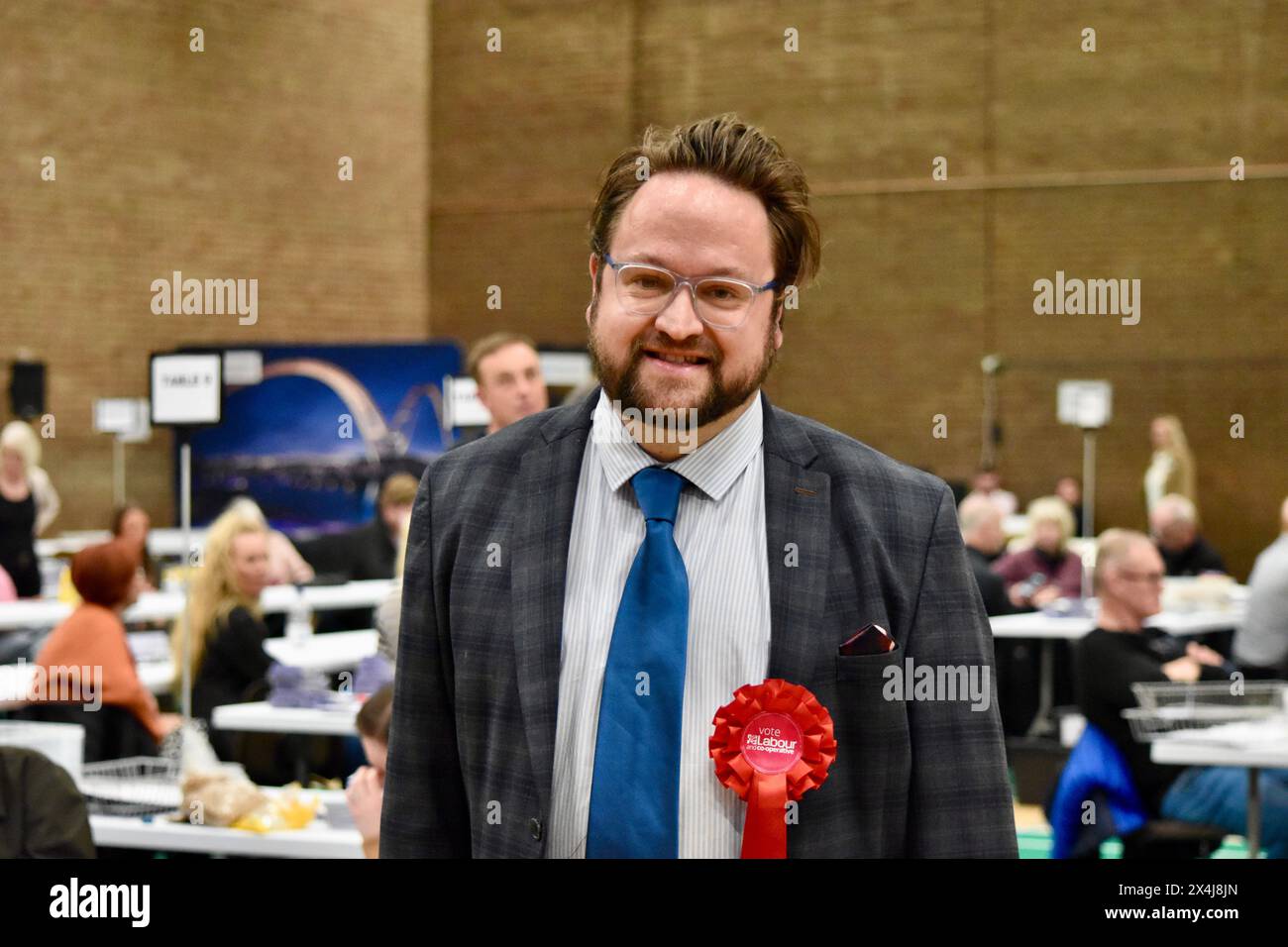 Stockton-on-Tees, UK. 03 May 2024. Labour’s candidate for Cleveland’s Police and Crime Commissioner pictured as counting takes place to decide who will be the next Police and Crime Commissioner for Cleveland. He is up against Steve Turner, the Conservative Party candidate who was elected PCC in May 2021. Credit: James Hind/Alamy Live News. Stock Photo