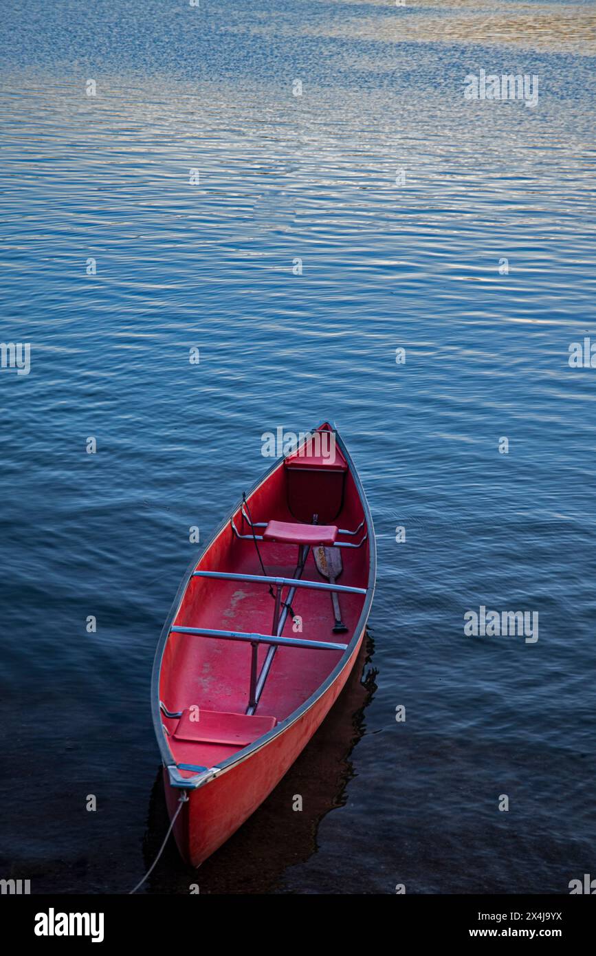 Canoe on Loon Lake, Stevens County, Washington State, USA Stock Photo
