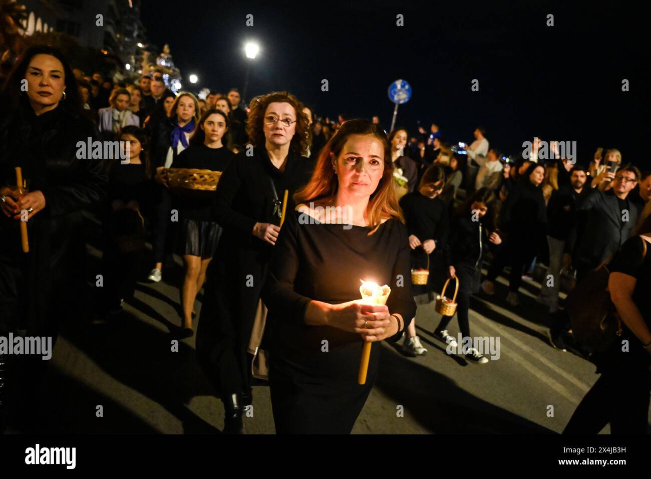 May 3, 2024: People attend the procession of Jesus' funeral bier, ''Epitaph'' in Greek, at Aristotelous Square. (Credit Image: © Giannis Papanikos/ZUMA Press Wire) EDITORIAL USAGE ONLY! Not for Commercial USAGE! Credit: ZUMA Press, Inc./Alamy Live News Stock Photo