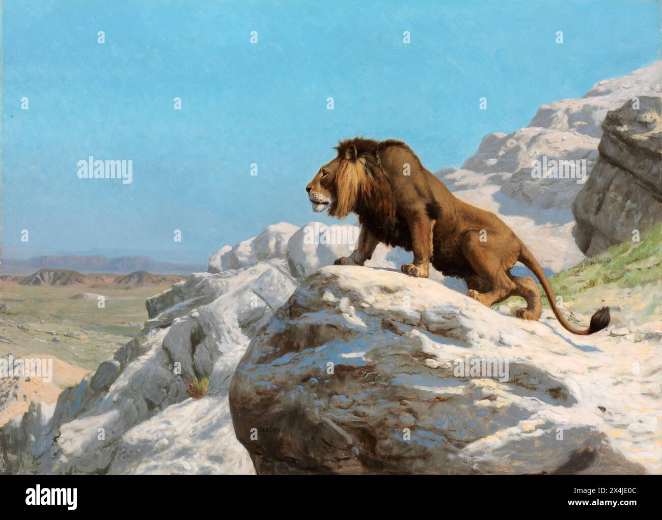 Lion on the Watch. Jean-Léon Gérôme. c. 1885. Stock Photo