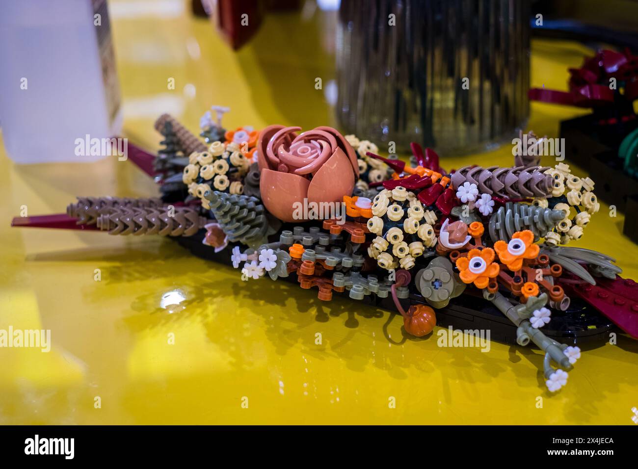 Copenhagen, Denmark April 7, 2024 Lego flowers at Lego brand shop in