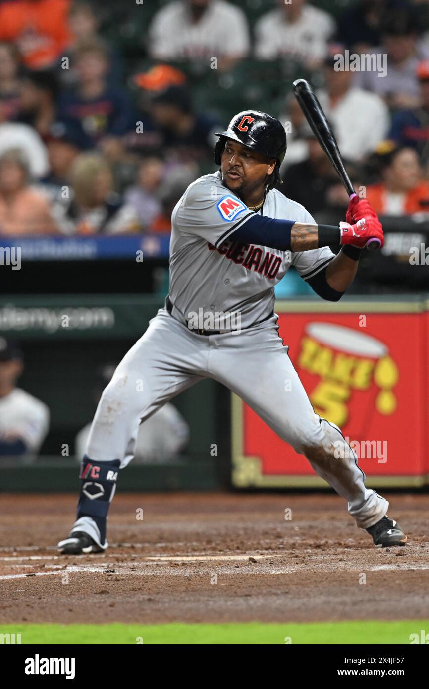 Cleveland Guardians third base José Ramírez (11) bats in the top of the sixth inning during the MLB baseball game between the Cleveland Guardians and Stock Photo