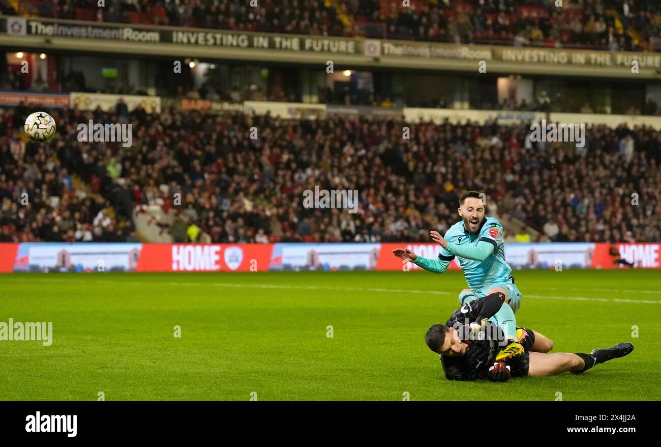 Bolton Wanderers' Josh Sheehan fouled resulting in a penalty during the Sky Bet League One play-off, semi-final, first-leg match at Oakwell, Barnsley. Picture date: Friday May 3, 2024. Stock Photo