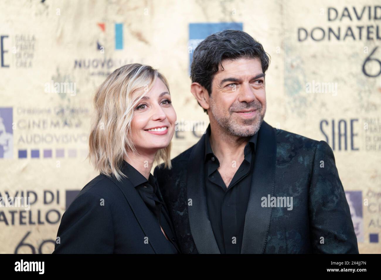 Rome, Italy, May 03, 2024 - Pierfrancesco Favino with Anna Ferzetti attends  at red carpet during David di Donatello 2024 in Cinecittà Studios. Credits:  Luigi de Pompeis/Alamy Live News Stock Photo - Alamy, image size:1300x956