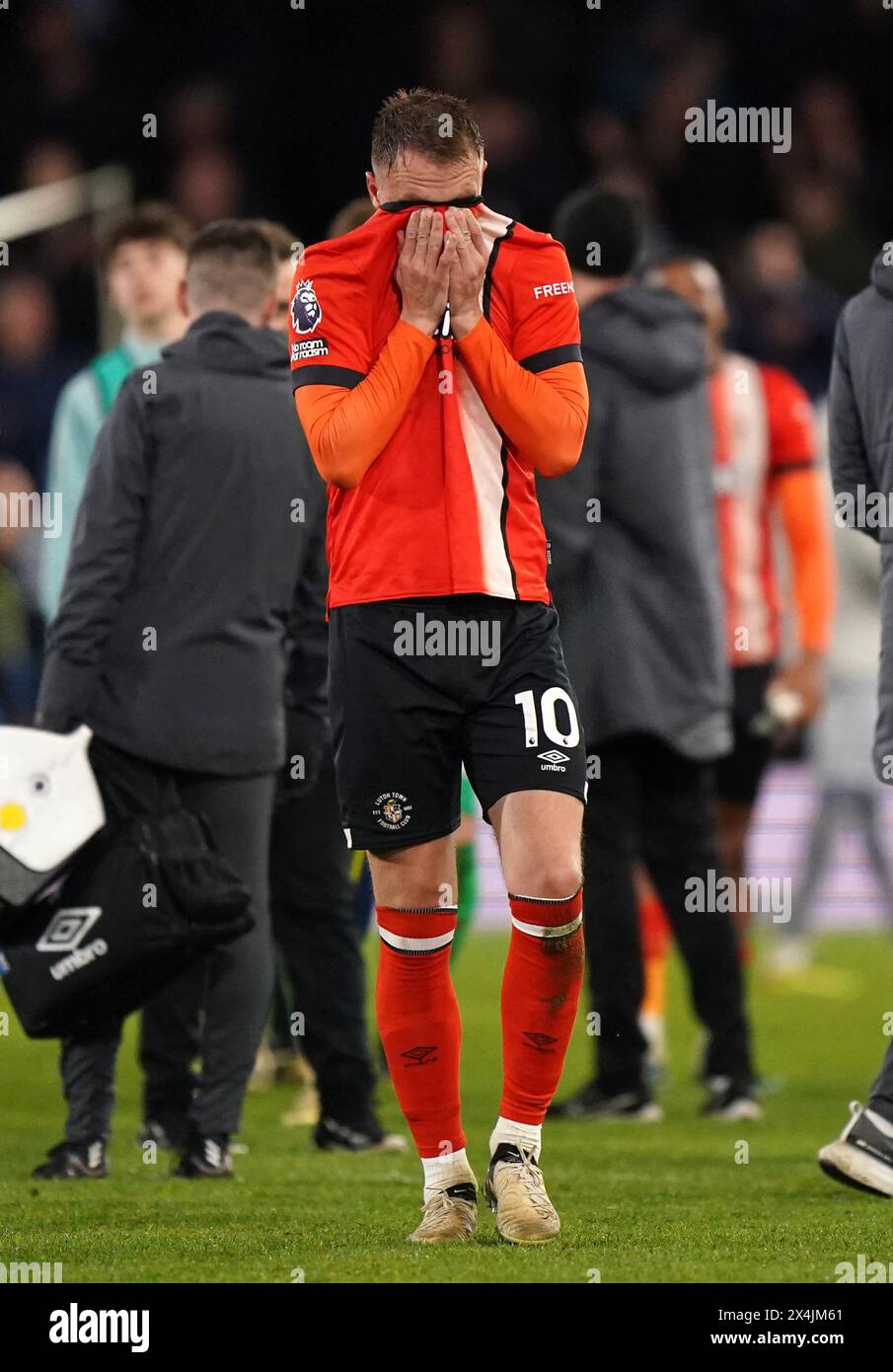 Luton Town's Cauley Woodrow reacts after the Premier League match at Kenilworth Road, London. Picture date: Friday May 3, 2024. Stock Photo
