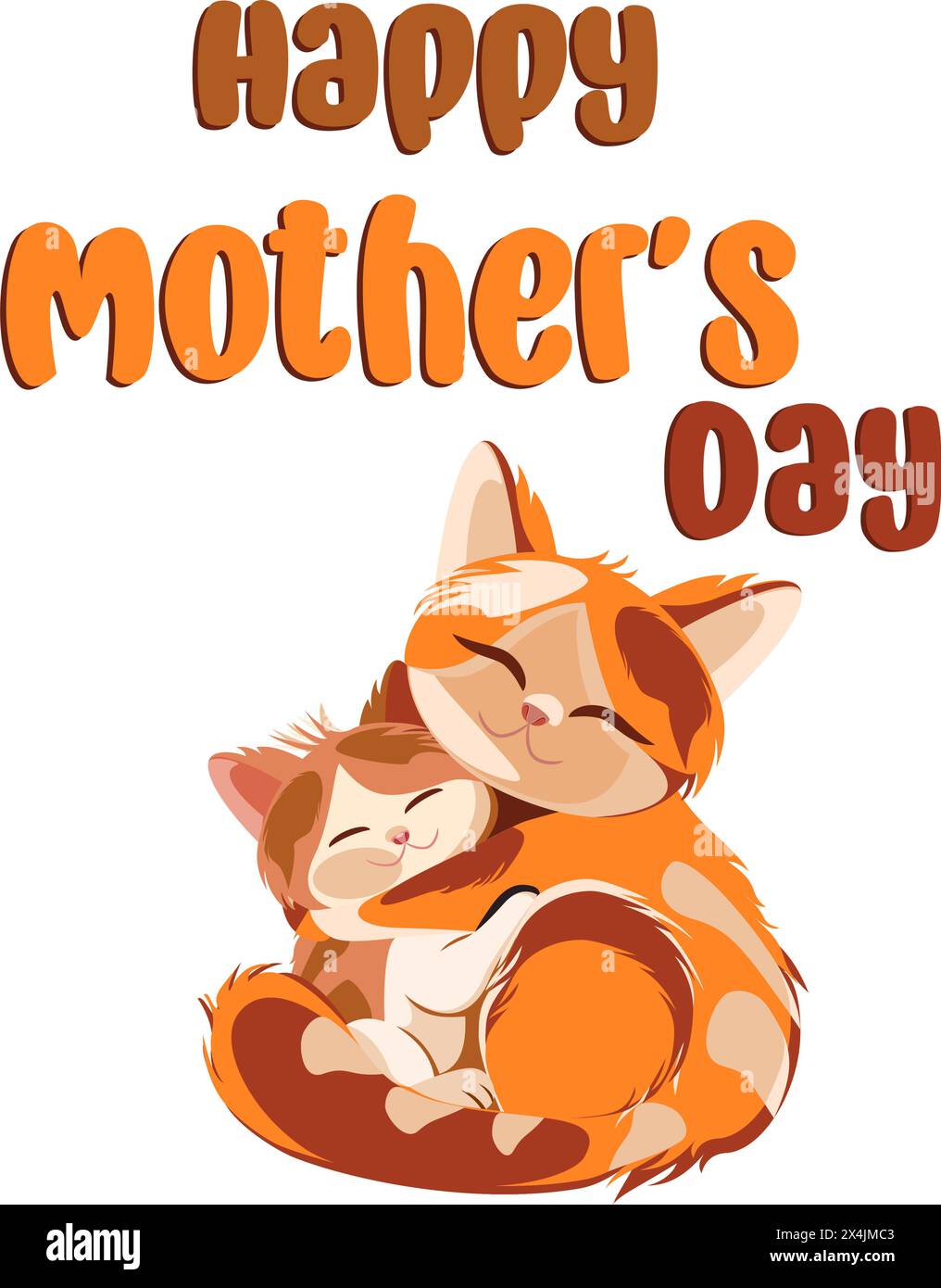 Happy Mother’s Day card with cat and kitten hugging, vector illustration Stock Vector