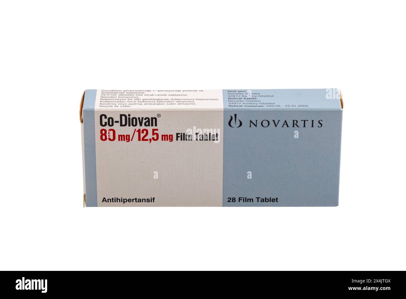 Istanbul Turkey 27 April 2024; Co-Diovan 80mg,12.5mg film-coated tablet. Antihypertensive tablet medication produced by Novartis. Novartis is a Swiss Stock Photo