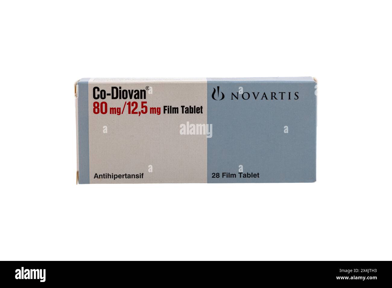 Istanbul Turkey 27 April 2024; Co-Diovan 80mg,12.5mg film-coated tablet. Antihypertensive tablet medication produced by Novartis. Novartis is a Swiss Stock Photo