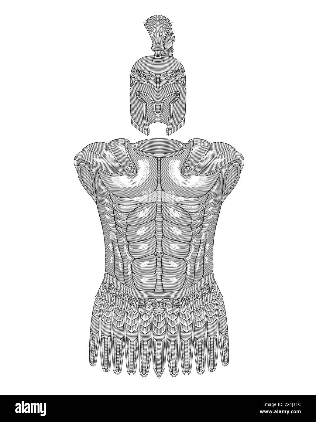 Spartan warrior armor, Vintage engraving drawing style illustration Stock Vector