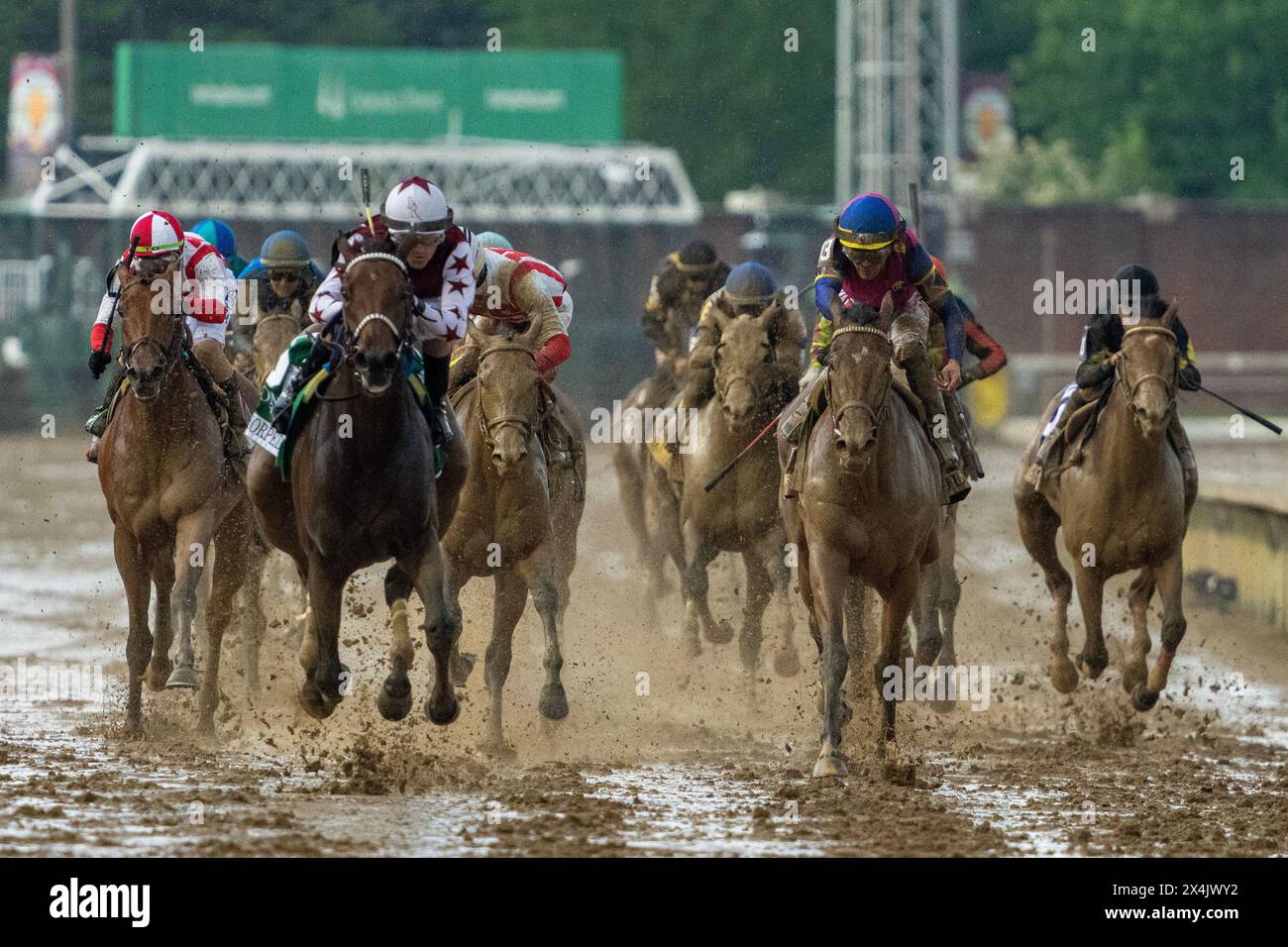 Louisville, United States. 03rd May, 2024. Thorpedo Anna (2nd, L), ridden by Brian Heernandez, Jr., crosses the finish line to win the Kentucky Oaks at Churchill Downs in Louisville, Kentucky on Friday, May 3, 2024. Photo by Pat Benic/UPI Credit: UPI/Alamy Live News Stock Photo