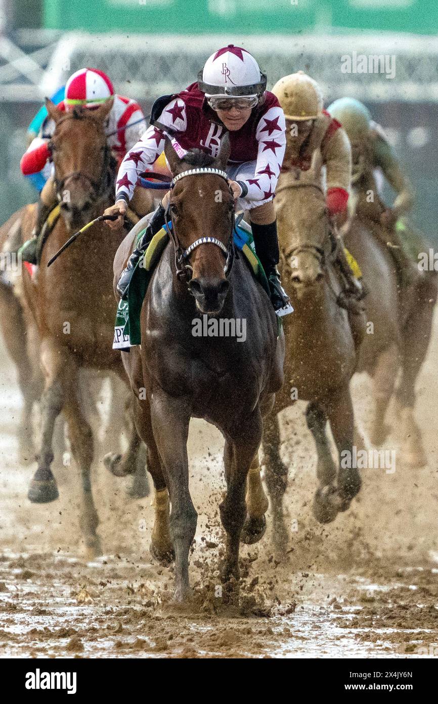 Louisville, United States. 03rd May, 2024. Thorpedo Anna, ridden by Brian Heernandez, Jr., leads in the final stretch to cross the finish line winning the Kentucky Oaks at Churchill Downs in Louisville, Kentucky on Friday, May 3, 2024. Photo by Pat Benic/UPI Credit: UPI/Alamy Live News Stock Photo