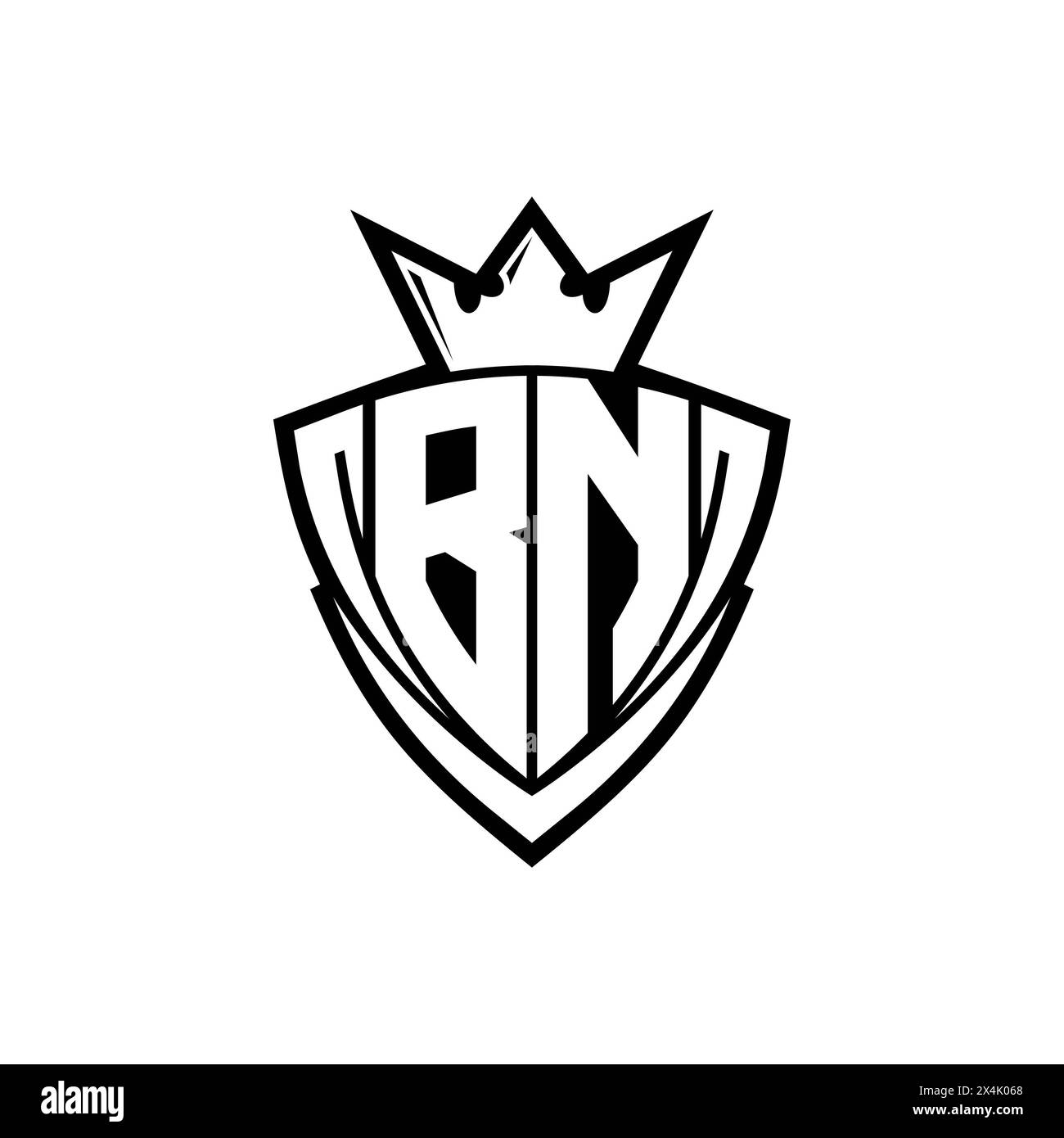 BN Bold letter logo with sharp triangle shield shape with crown inside ...