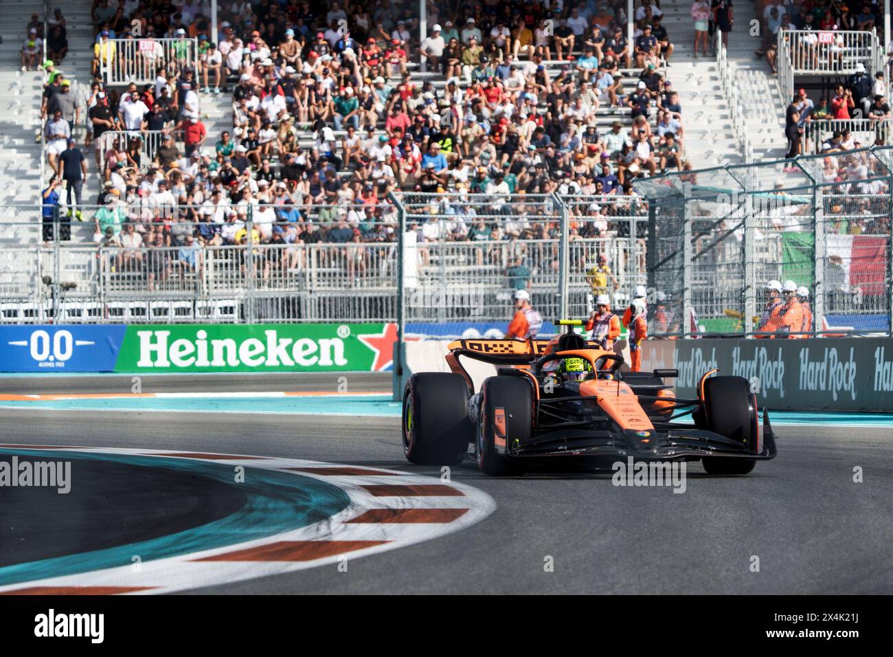 Miami Gardens, United States. 03rd May, 2024. British Formula One driver Lando Norris of McLaren F1 Team participates in sprint qualifying during the Formula One Miami Grand Prix at the Miami International Autodrome in Miami Gardens, Florida on Friday, May 3, 2024 Photo by Greg Nash/UPI. Credit: UPI/Alamy Live News Stock Photo